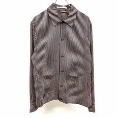古着 ザラ ZARA クレープ シアサッカー シャツジャケット ストライプ ボタン留め 長袖 ポリ100% M 紺×茶×白系 紺 メンズ(レディース？)