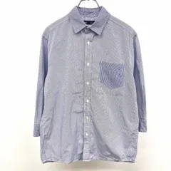 古着 シップス SHIPS シャツ 7分袖 マルチパターン柄 チェック×ストライプ 胸ポケット レギュラーカラー 綿100% コットン M ネイビー 紺 メンズ