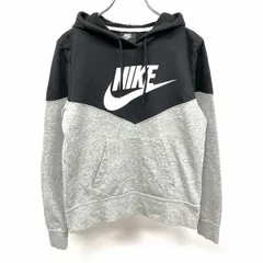 古着 ナイキ NIKE スウェット プルオーバー パーカー 裏毛 ロゴプリント 英字 長袖 綿×ポリ M ブラック×ヘザーグレー 杢グレー レディース