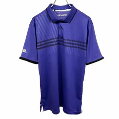 【中古】[印象A] adidas アディダス ポロシャツ メンズ ネイビー 紺×黒 ポリ100% ゴルフ ボーダー×ストライプ 半袖 ポケット無し climachill
