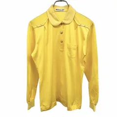 【中古】[印象AB] Paris パリス ポロシャツ レディース M ヘザーイエロー 杢黄色 綿100% Tシャツ生地 丸襟 長袖 肩にストライプ ポケットにロゴ刺繍のサムネイル
