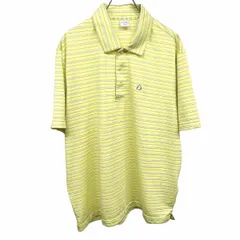 【中古】[印象A] IGNIO イグニオ ポロシャツ メンズ LL XL イエロー 黄×グレー×白 ポリ100% ゴルフ ボーダー ロゴ刺繍 ポケット無し 半袖 裾スリットのサムネイル