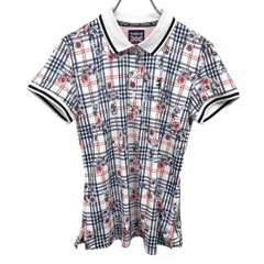 【中古】[印象AB] ADMIRAL GOLF アドミラル ゴルフ ポロシャツ レディース M ホワイト 白×紺×赤系 ポリ100% チェック×花柄 半袖 ポケット無しのサムネイル
