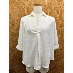 古着 INGNI イング - レディース 薄手 プルオーバーシフォンシャツ スキッパー ブラウス 無地 レースバック 5分袖 裏地無し オフホワイト