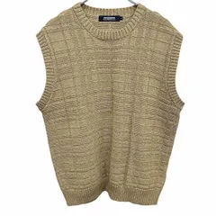 古着 ユニオンステーション ニット ベスト プルオーバー ノースリーブセーター 丸首 アクリル×綿 L メランジ イエローブラウン系 茶系 メンズ