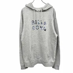 【中古】[印象AB] ビラボン BILLABONG プルオーバー パーカー スウェット 裏毛 タイダイ柄のロゴプリント 長袖 綿100% M ヘザーグレー 杢グレー×青 メンズ