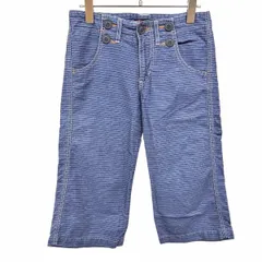 【中古】[印象AB] ET BOITE エボワット クロップドパンツ レディース S (60) ブルー 青 綿100% ボーダー 若干フレア ジップフライ ロゴパッチのサムネイル