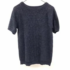 古着 Eddie Bauer エディーバウアー S レディース 女性 プルオーバー ケーブルニット セーター 丸首 ラグラン 半袖 綿100% ヘザーネイビー 杢紺