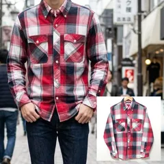 ボタンダウン仕様【H.R.MARKET】ハリウッドランチマーケット バッファローチェック柄 長袖 ネルシャツ ワークシャツ 綿100% レッド 赤 ホワイト 白 ネイビー 紺 メンズ サイズ2 L相当 /M44376jQ