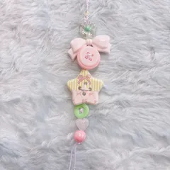 ボタンキーホルダー(ピンク×ミント)/ハンドメイド/チャーム