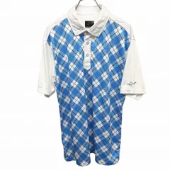 【中古】[印象AB] GREG NORMAN グレッグノーマン ポロシャツ メンズ L ブルー 青×オフホワイト ポリ100% ゴルフ チェック サメの刺繍 半袖 ポケット無しのサムネイル