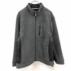 古着 カンゴール KANGOL ジップアップ フリースジャケット ブルゾン 裏地無し ロゴ刺繍 胸ポケット 長袖 ポリ100% L グリーングレー系 メンズ