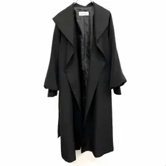 【中古】[印象AB] MISCH MASCH ミッシュマッシュ ロングコート レディース ブラック 黒 素材不明ですが化繊系の生地感 ウエストの両サイドにポケット付き ビショップスリーブ 若干薄手 ショールカラー 裏地付き 無地 ボタンなど無し 長袖のサムネイル