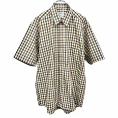 古着 Madomirale シャツ チェック 胸ポケット 5分袖 半袖 レギュラーカラー ショートスリーブ 綿100% L 茶系×生成り×紺×緑 メンズ