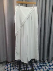 Lレイヤード 白 ワイドパンツ