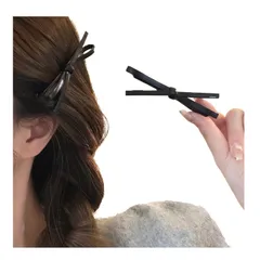 [Lapimou] ヘアクリップ バンスクリップ ヘアピン バレッタ 髪留め クリップ ヘアアクセ ヘアアクセサリー 小さめ ミニ リボン 黒 シルバー シンプル ニュアンス 人気 韓国 おしゃれ かわいい 浴衣 普段使い オフィス (ブラック) [ブラック]
