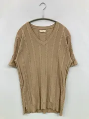 Iroquois ニット/セーター 2 ベージュ コットン ニット 無地 ミドル丈 半袖 Vネック