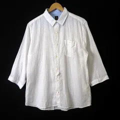 タケオキクチ TAKEO KIKUCHI シャツ 水玉 ドット柄 リネン 麻 レギュラーカラー 7分袖 XL 5 白 ホワイト 紺 ネイビー 大きいサイズ