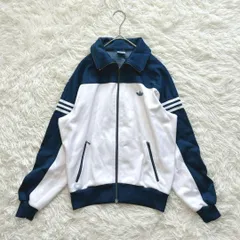 希少 adidas アディダス トラックジャケット トレフォイル ヴィンテージ 西ドイツ ホワイトネイビー  2 Mサイズ相当