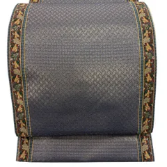 袋帯 秀品 網代文 葡萄唐草 金糸 箔 灰色 六通 正絹 【中古】