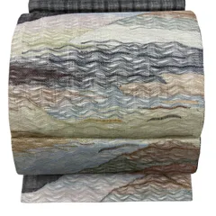 袋帯 名品 山並み 霞 金銀糸 墨色 お太鼓柄 正絹 【中古】