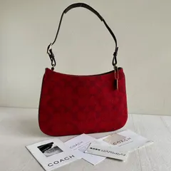 Vintage Coach Signature C Wool Red Baguette Shoulder Bag Y2K Gold Leather