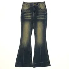 Y2K フレアボトム デニム ブーツカット グランジ 平成ギャル系 フェードブルー 色落ち加工