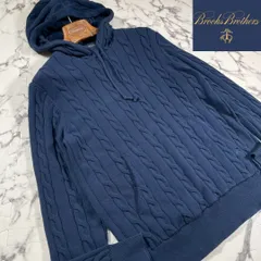 美品/ケーブル編み込み●ブルックスブラザーズ プルオーバー パーカー ニット ネイビー 紺 コットン Brooks Brothers メンズ M位 ロゴのサムネイル