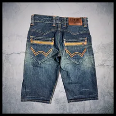 EDWIN ショートデニムパンツ 28 ジップポケット 刺繍デザイン インディゴ y2k 古着