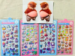 🌈 かわいい 3Dぷっくりシールセット ✨ ホログラム くま＆スイーツ デコ シール 手帳・スクラップブック用 まとめ売り 🎀