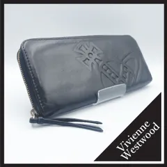 ✱Vivienne Westwood（ヴィヴィアンウエストウッド）✱ 長財布 ブラック 黒 ビッグオーブ 型押し レザー ラウンドファスナー メンズ レディース 美品