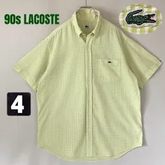 90s 大沢商会製★ラコステ LACOSTE★文字ラコ★シアサッカーBDシャツ★半袖★ギンガムチェック/イエロー★サイズ4/JPNメンズL    #2604A018