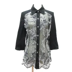 バレンザ VALENZA シャツ ブラウス レース 長袖 切替 シアー 42 M 黒 ブラック /MN