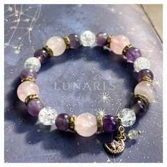 天然石ブレスレット｜ローズクォーツ×アメジスト｜一点物｜【月宵花の守護環】