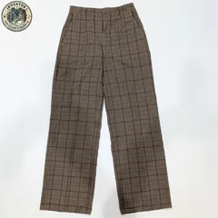 ​【美品】GU ジーユー チェック柄 ワイドパンツ M ブラウン センタープレス
