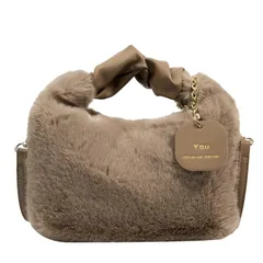 [FARFADET] ショルダーバッグ レディース フェイクファー ミニバッグ ハンドバッグ かばん 斜めがけ 肩掛け 手提げ もこもこ 可愛い ななめ掛け かばん シンプル 人気 かわいい kawaii コンパクト お洒落 オシャレ おしゃれ  [ブラウン]