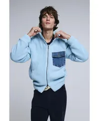 デジグアル メンズ アウター ニット・セーター Desigual Mens Double zipper knit sweater Light blue ブルーのサムネイル