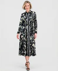 【送料無料】 アンクライン レディース シャツ トップス Womens ALine TieWaist Midi Shirt Dress Anne Black Multi