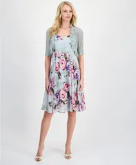 【送料無料】 コネクテッド レディース ジャケット・ブルゾン アウター Womens 2Pc Floral Chiffon Sleeveless Dress and RuffleFront Jacket SGE