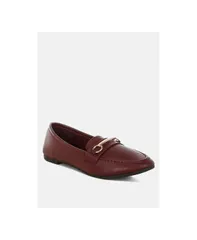 ロンドンラグ レディース シューズ スリッポン・ローファー London Rag Womens Oliot Horsebit Detail Flat Loafers Burgundy faux leather バーガンディ