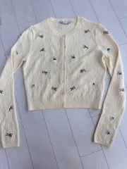 ザラ 花 刺繍 カーディガン アイボリー