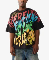 トゥルーレリジョン メンズ トップス Tシャツ プリント 半袖 True Religion MenshortSleeve Graffiti Printed TShirt Jet Black ブラック