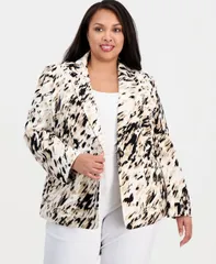 【送料無料】 カスパール レディース ジャケット・ブルゾン アウター Plus Size Printed OneButton LongSleeve Jacket Sesame Multi