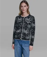 カール ラガーフェルド レディース アウター ニット・セーター カーディガン 刺繍 KARLAGERFELD PARIS Womens Flower Embroidered Cardigan Sweaのサムネイル