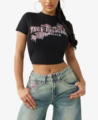トゥルーレリジョン レディース トップス Tシャツ True Religion Womens Crystal Snake Baby TShirt Jet Black ブラックのサムネイル
