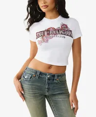 トゥルーレリジョン レディース トップス Tシャツ True Religion Womens Crystal Snake Baby TShirt Optic White ホワイトのサムネイル