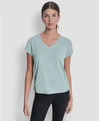 ダナ キャラン ニューヨーク レディース トップス Tシャツ Vネック ギャザー DKNY Sport Womens Ruched Side Seams VNeck Tech TShirt Minerのサムネイル