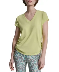ダナ キャラン ニューヨーク レディース トップス Tシャツ Vネック ギャザー DKNY Sport Womens Ruched Side Seams VNeck Tech TShirt Lemonのサムネイル