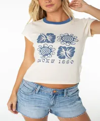 ロキシー レディース トップス シャツ クルーネック プリント Roxy Womens Hibiscuswirl Print 90s Baby Crew Neck TShirt Cloudancerのサムネイル