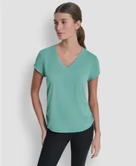 ダナ キャラン ニューヨーク レディース トップス Tシャツ Vネック ギャザー DKNY Sport Womens Ruched Side Seams VNeck Tech TShirt Coastのサムネイル